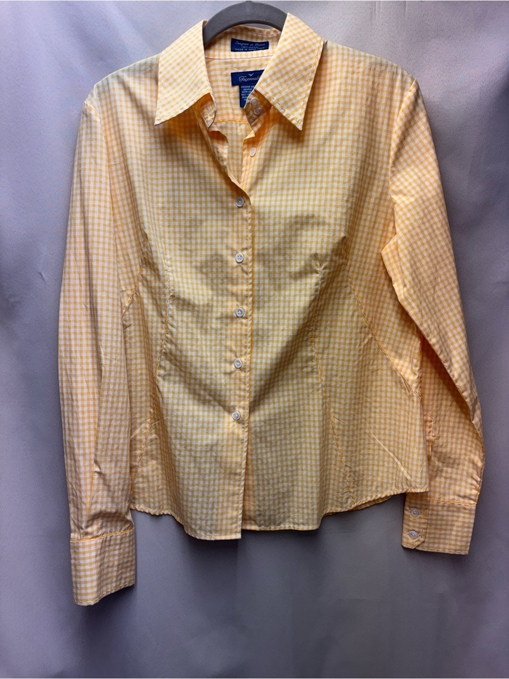 Faconnable Vintage Yellow and White Gingham Cotton Button Down Shirt Size M